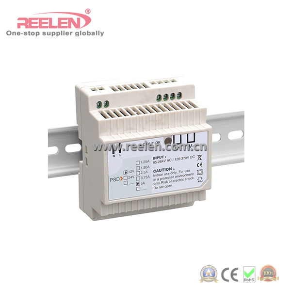 60W Single Output Industrial DIN Rail Power Supply (Model: DR-60-12/24/48)